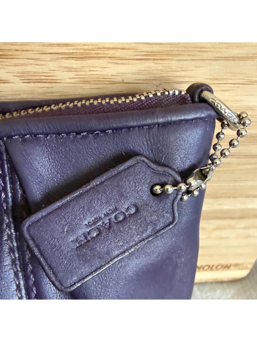 Coach Colette Dark Violet Smooth Leather Pleated Large Wristlet / Clutch F52153 - Picture 5 of 9